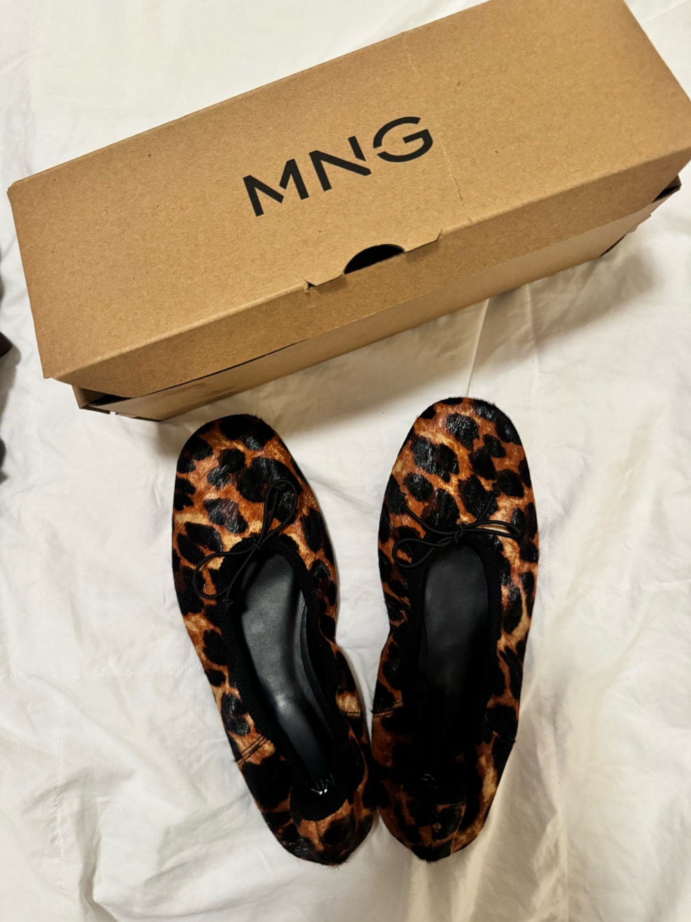 Mango Leopard Print Ballet Flats - Black & Brown